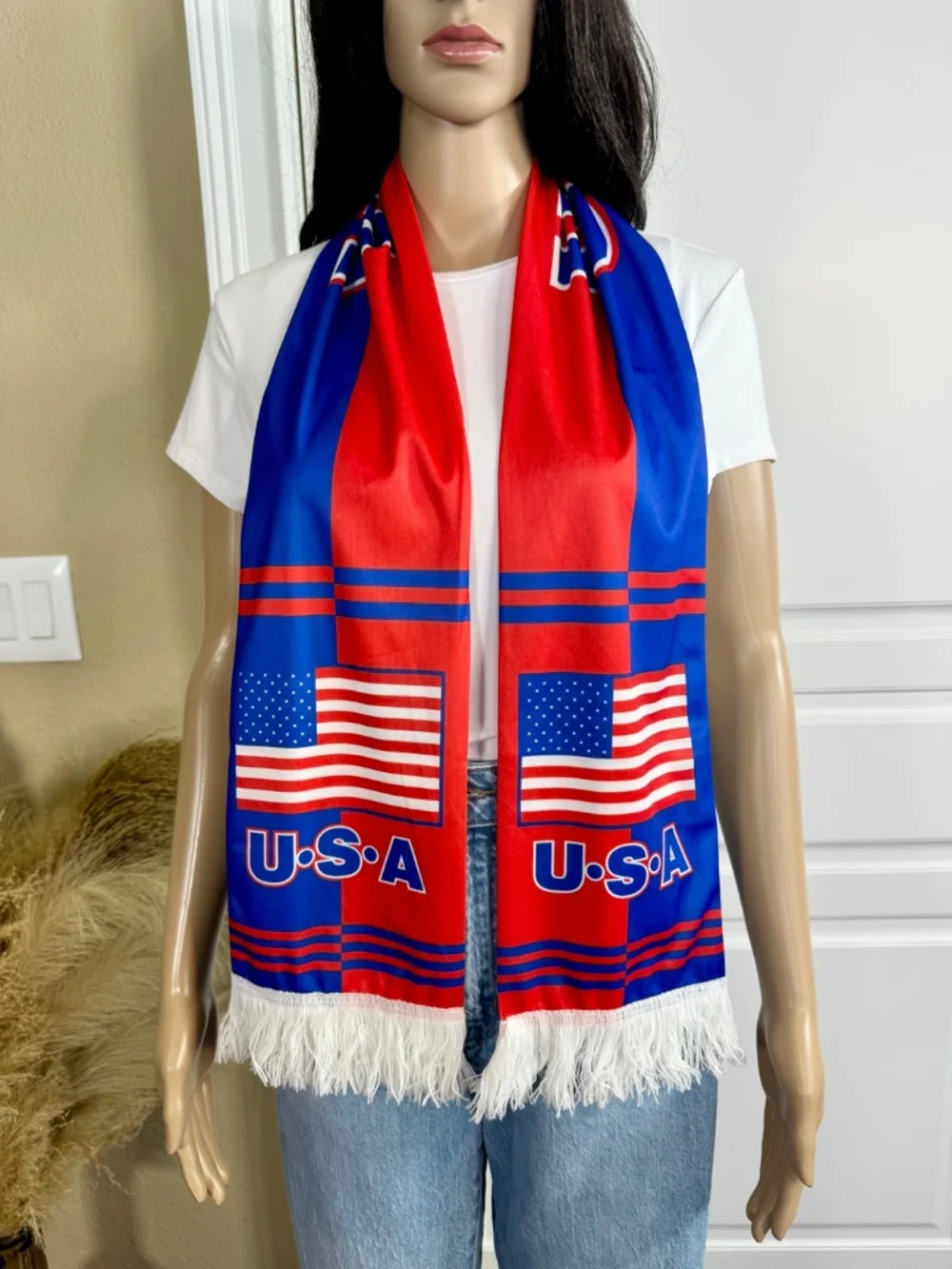 WORLD CUP AMERICAN FLAG UNISEX FRINGE PATRIOTIC SCARF - Picture 4 of 13